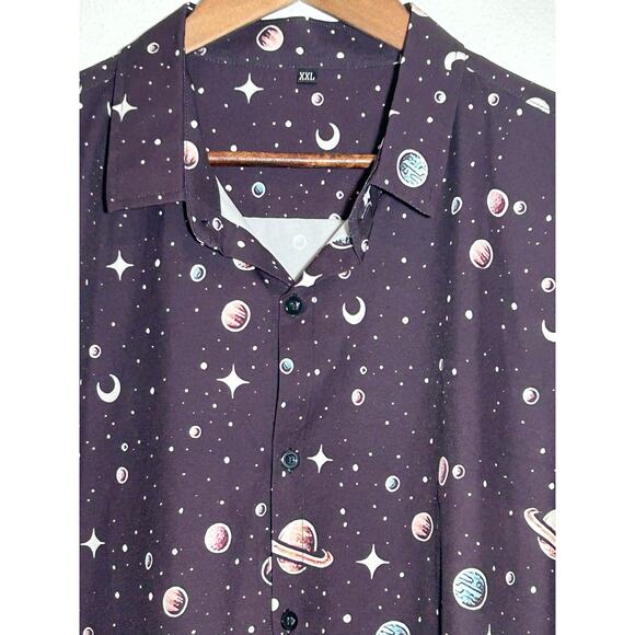 Shein Men's Planet Button Down Short Sleeve Shirt Blue and White Size XXL - Picture 2 of 4